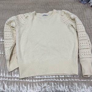 Womens madewell puff sleeve crochet sweater cream size Small